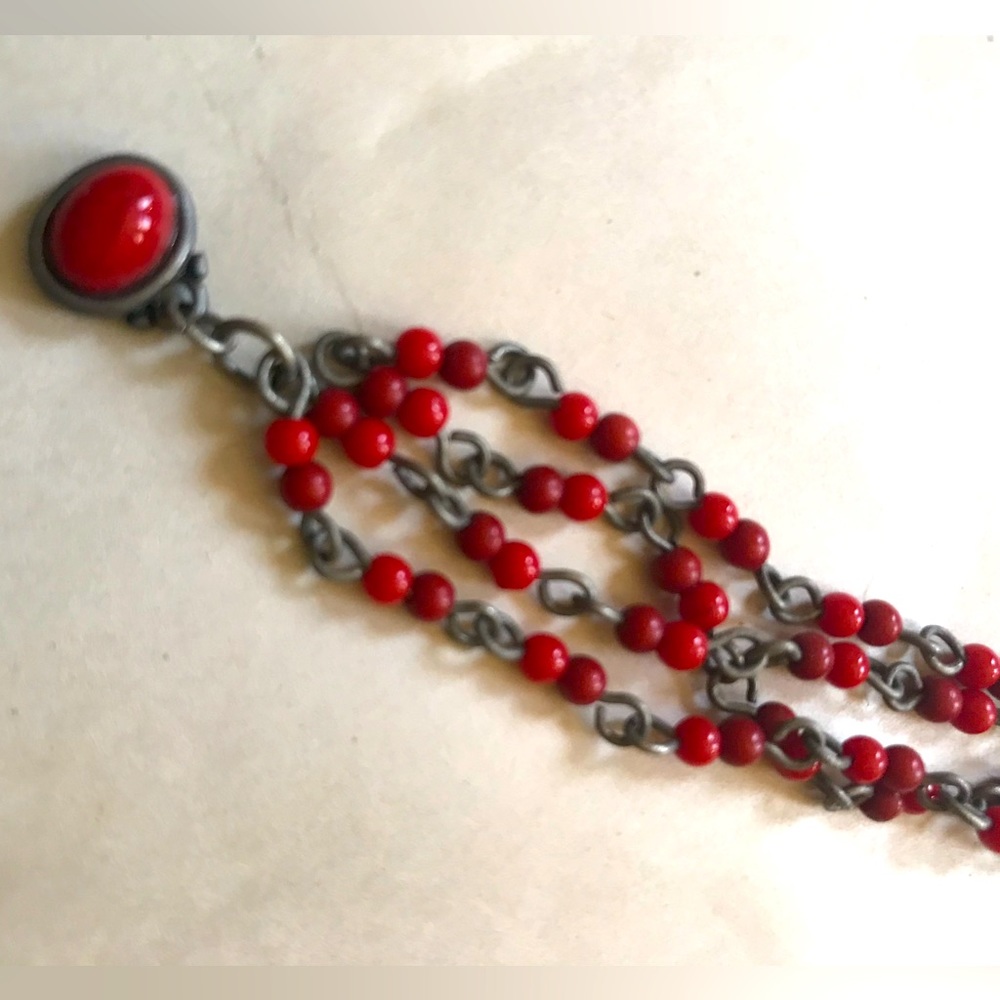 Red Beaded Multi Strand Necklace